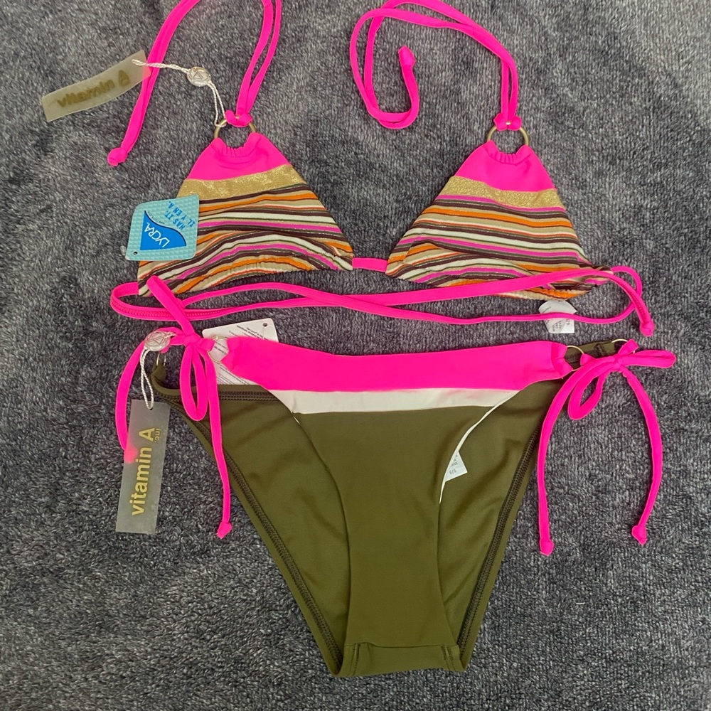 Vitamin A Neon Pink and Olive Bikini Nwt